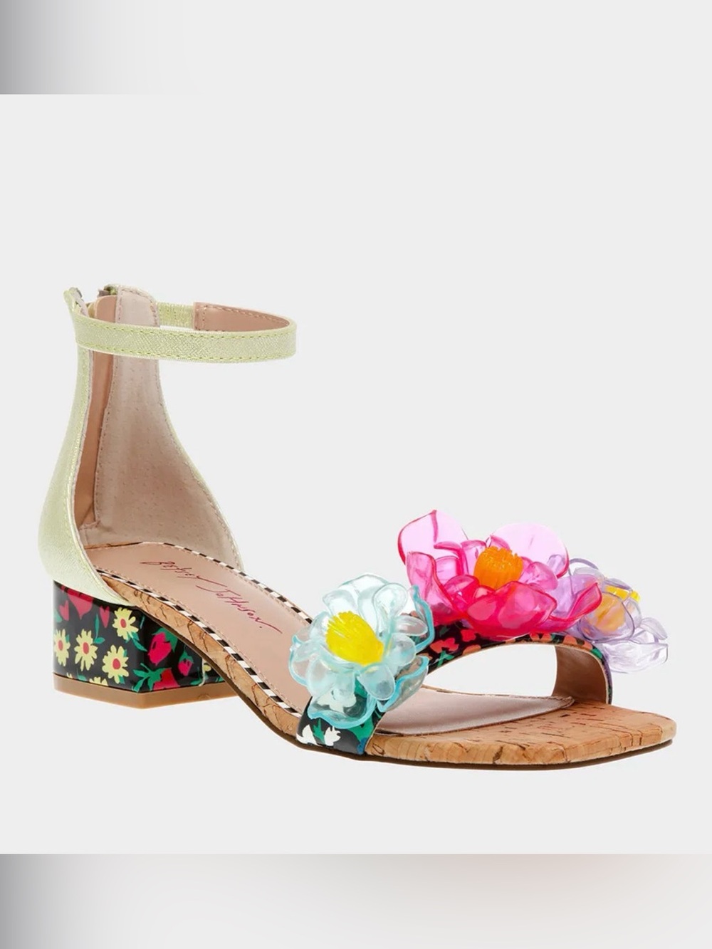 Betsey Johnson Oaklee  Floral Acrylic Flower Ankle-Strap Sandal - NWOB 7.5